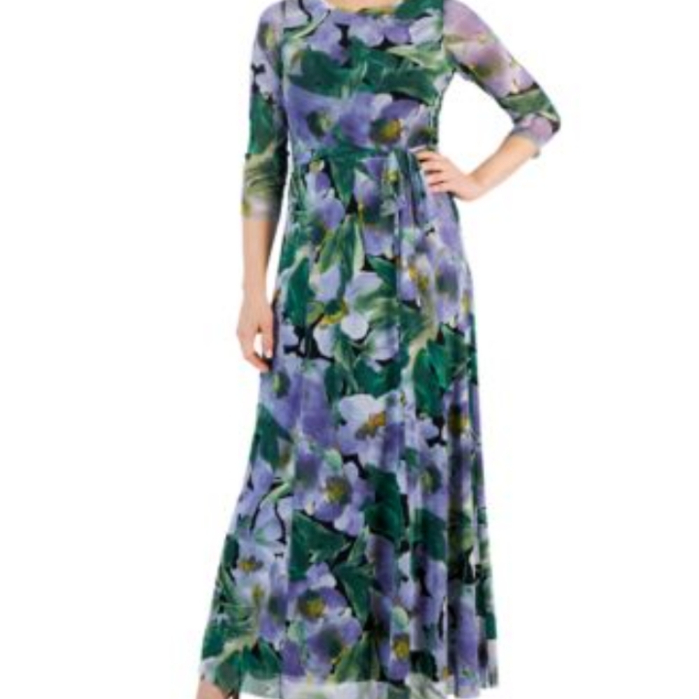 Anne Klein Floral Mesh Maxi Dress